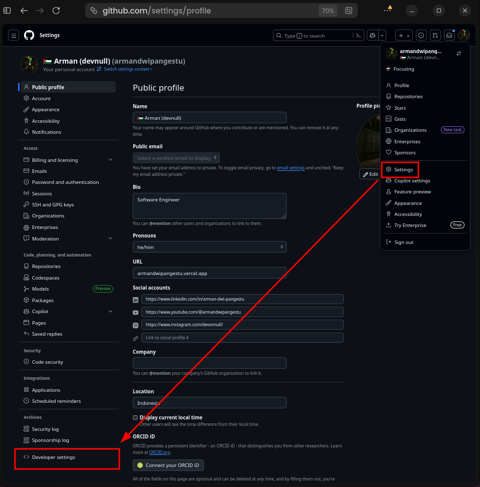 GitHub Developer Settings