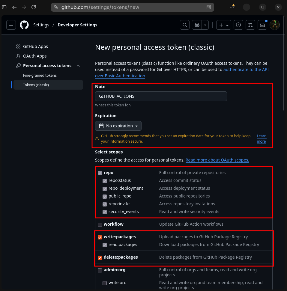GitHub New PAT